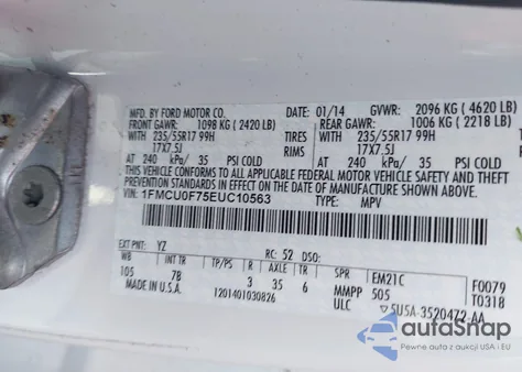 2014 Ford Escape S из США, поврежденный, VIN 1FMCU0F75EUC10563